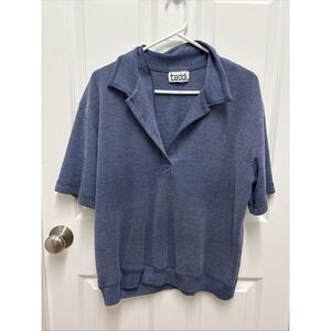 Vintage Teddi Blue Stonewashed Knit Polo Shirt Short Sleeve‎ Collared Retro 80s